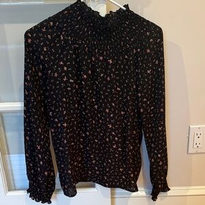 Madewell Black Blouse with pale pink/white/light brown  Floral Print